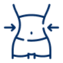 Simple line drawing of a waist and hips wearing shorts, with two arrows on each side pointing inward toward the waist, suggesting slimming or weight loss.
